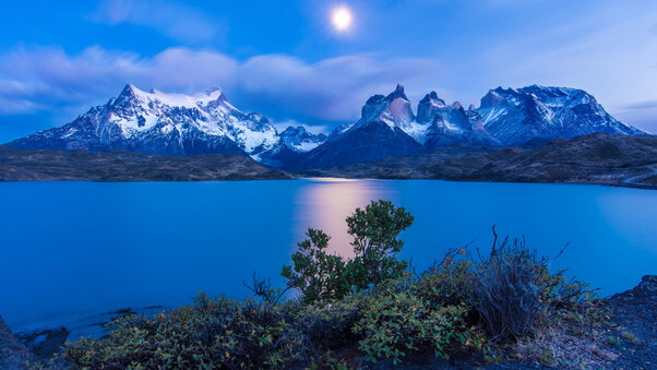 Chile Earth Lake Landscape Moon Night Twilight Wallpaper