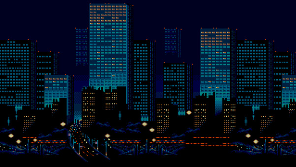 City Buildings Lights 8 Bit Wallpaper