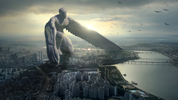 City Giant Angel Fantasy 5k Wallpaper