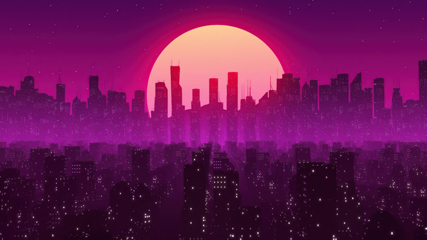 City Lights Sunrise Vaporwave Wallpaper