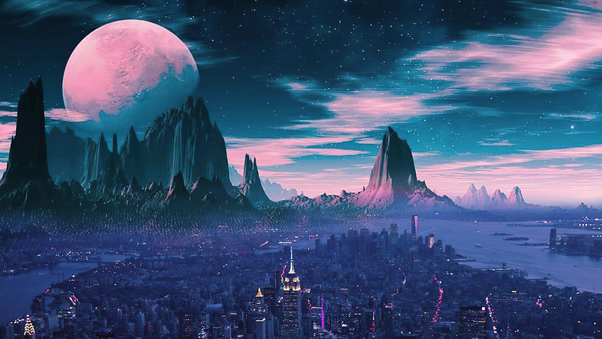City Nights Moon 4k Wallpaper