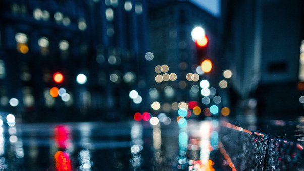 City Rain Blur Bokeh Effect Wallpaper