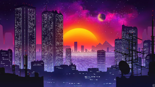 City Retrowave Sunset 5k Wallpaper