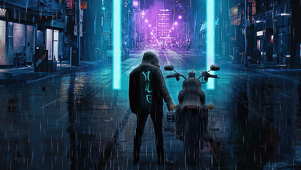 City Streets Cyberpunk Biker Wallpaper