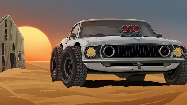 Classic Car In Desert 4k Wallpaper