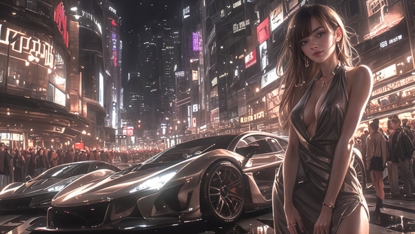 Classy Girl And Tokyo Cars Wallpaper