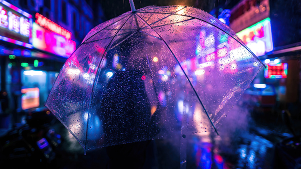 Closeup Umbrella Neon Night Photography 4k Wallpaper