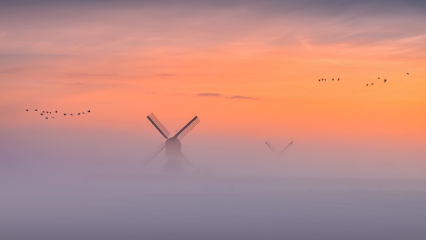Cloud Kissed Blades Morning At The Windmill Haven Wallpaper