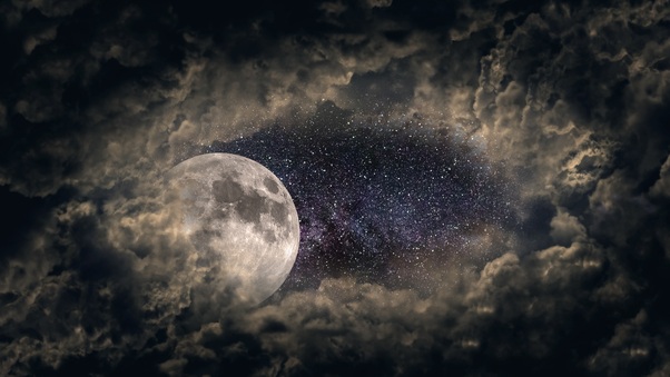 Clouds Moon Universe Stars 5k Wallpaper