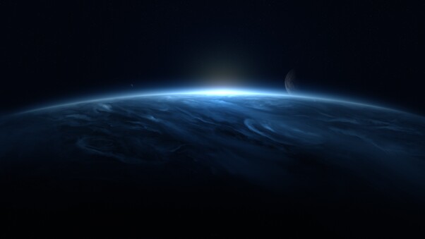 Clouds Planet Moon Flares Stars Science Fiction Digital Art Wallpaper