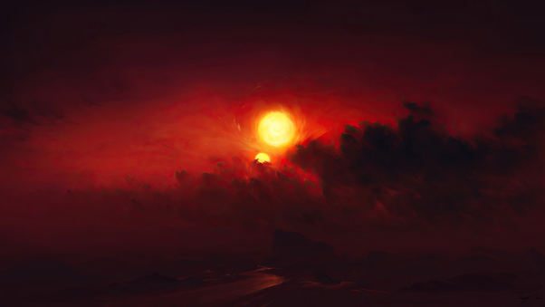 Clouds Red Dark Fantasy Paint Art 4k Wallpaper
