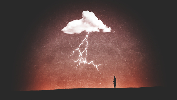 Clouds Thunder Minimalism Person Wallpaper