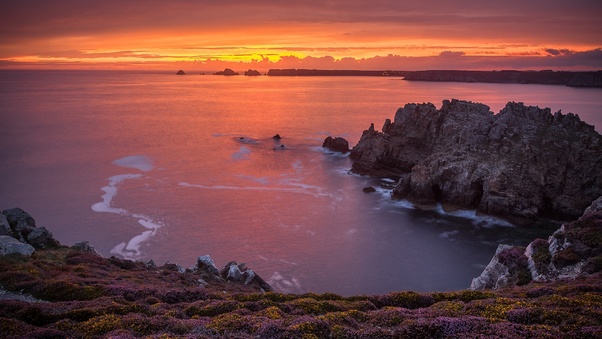 Coastline Horizon Nature Ocean Sunset Wallpaper