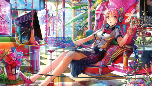 Colorful Anime Girl Chilling 4k Wallpaper