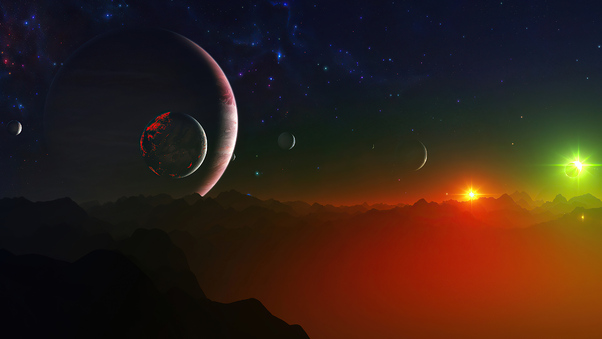 Colorful Scifi Space Digital Planets 4k Wallpaper