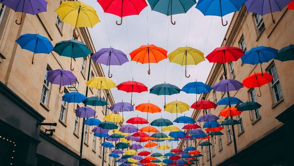 Colorful Umbrella City Wallpaper