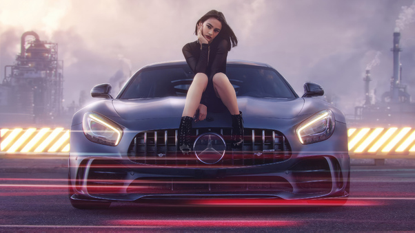 Cool Girl With Her Mercedes Wallpaper