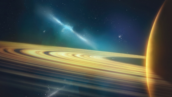 Cosmic Symphony Enchanting Planet Ring Wallpaper