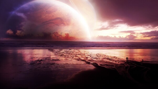 Cosmos Sunset Sea Wallpaper