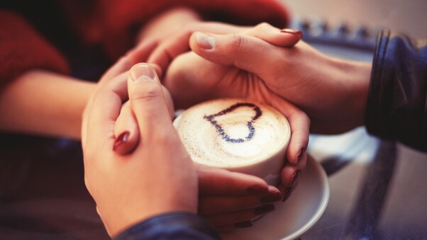 Couple Holding Hands At Coffee Wallpaper
