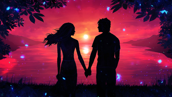 Couple Holding Hands Looking At Each Other Wallpaper
