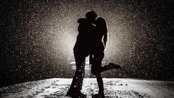 Couple Kissing in Snow Wallpaper
