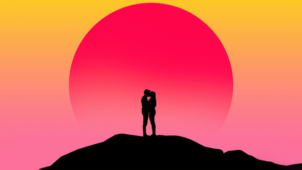 Couple Kissing Silhouette Digital Art 4k Wallpaper