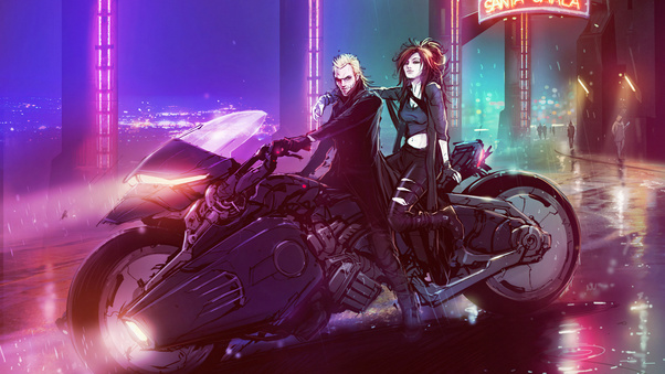 Couple Scifi Bike 4k Wallpaper