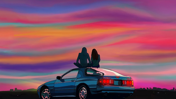 Couple Sitting On Car Evening Talks 4k Wallpaper