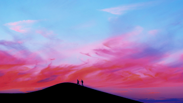 Couple Walking Over Moutain Wallpaper