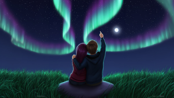Couple Watching Aurora View (1280x720) Resolution Wallpaper