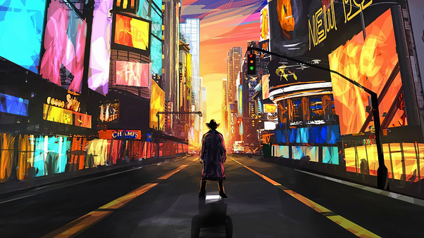 Cowboy In New York 4k Wallpaper
