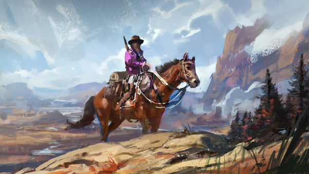 Cowboy On Horse Art Wallpaper