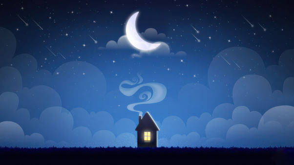 Cozy Cartoon House Moon Night (1280x800) Resolution Wallpaper