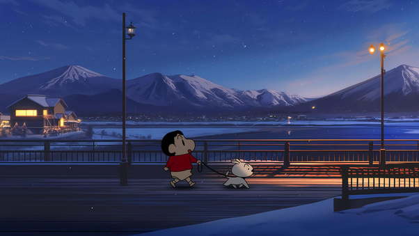 Crayon Shin Chan On Walk With Pet (3000x2000) Resolution Wallpaper