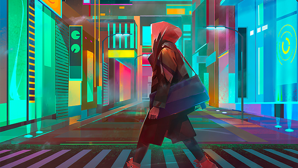 Crosswalk Night City Cyberpunk Wallpaper