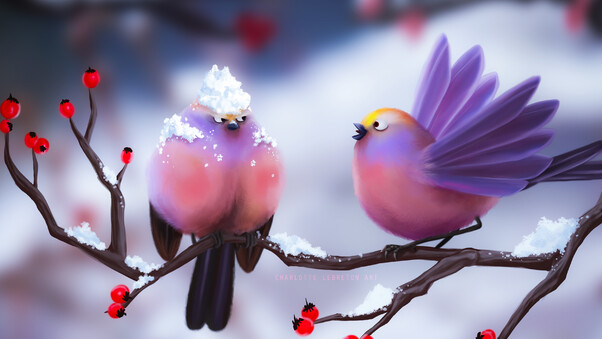 Cute Birds Artwork 4k Wallpaper