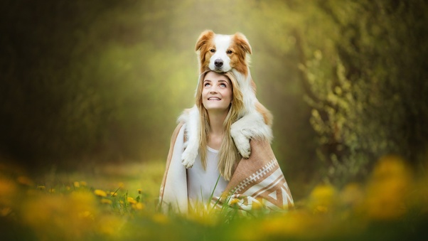 Cute Girl With Dog Wallpaper