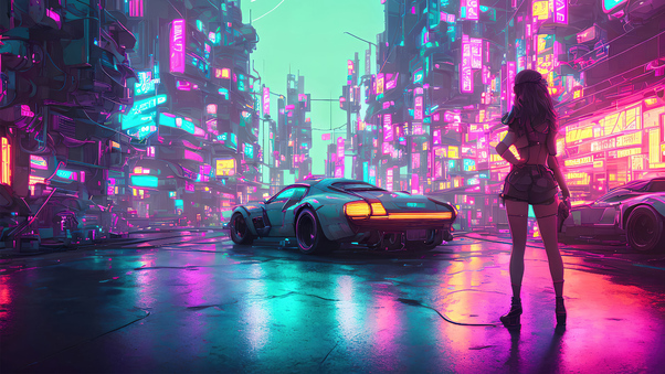 Cyber Cars And Girls Wallpaper