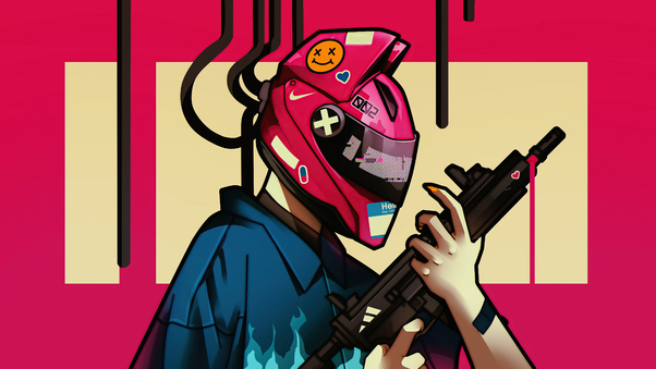 Cyber Girl Helmet With Gun 5k Wallpaper