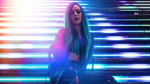 Cyber Girl In Neon Lights 4k Wallpaper
