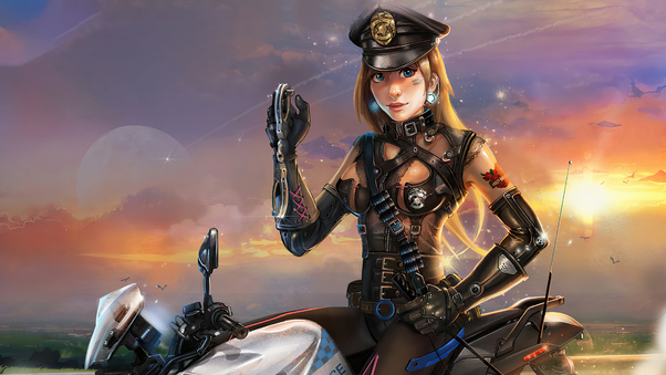 Cyber Police Girl On Bike 4k Wallpaper