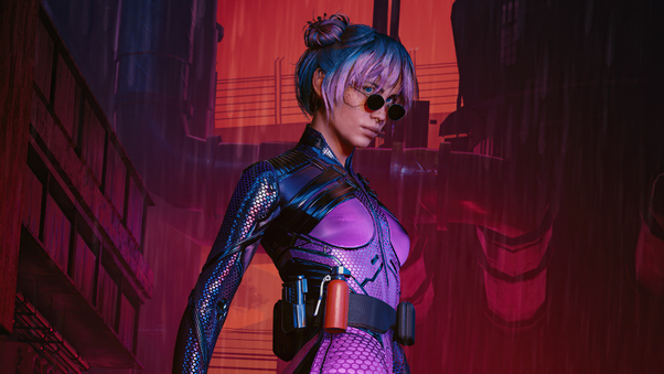 Cyberpunk 2077 City Girl With Sword 4k Wallpaper