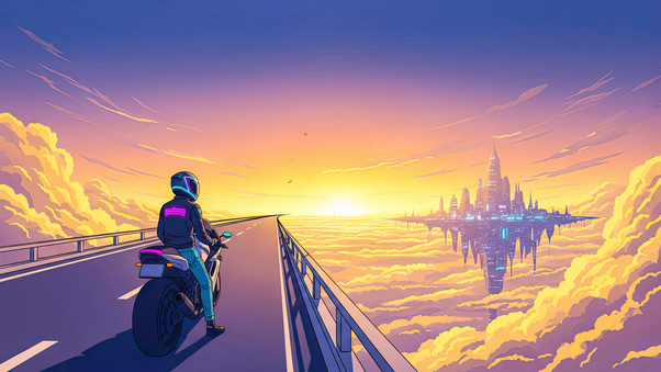 Cyberpunk Bike Skyline Explorer (3000x2000) Resolution Wallpaper