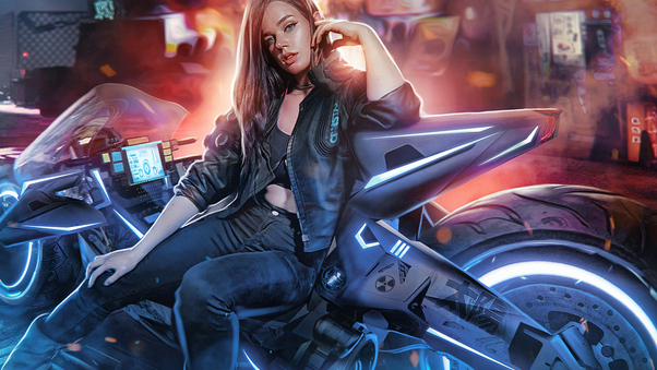 Cyberpunk Biker Girl Art Wallpaper