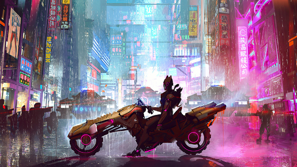 Cyberpunk City Bike 4k Wallpaper