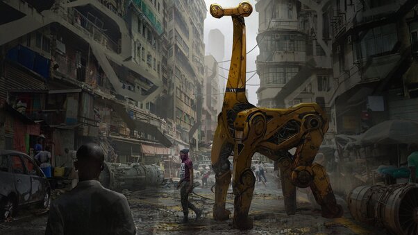 Cyberpunk City Giraffe Artwork Wallpaper