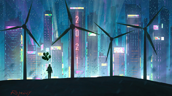 Cyberpunk City Happy New Year 4k Wallpaper