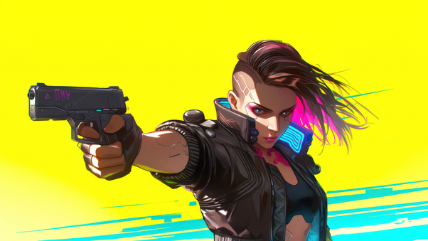 Cyberpunk Female Warrior With High Tech Gun (2560x1440) Resolution Wallpaper