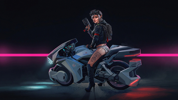 Cyberpunk Girl Bike4k Wallpaper